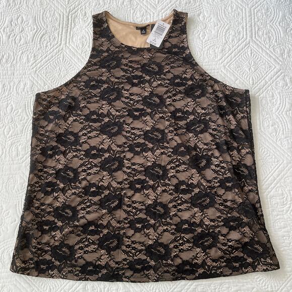 Torrid Lace Overlay Tank Black Nude Sleeveless Blouse Torrid 2 18/20 NWT - Picture 6 of 9